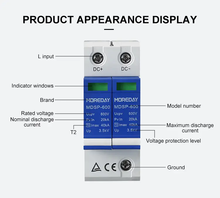 DC SPD TYPE2 600V 1000V MDSP-1000 IEC Appearance Display