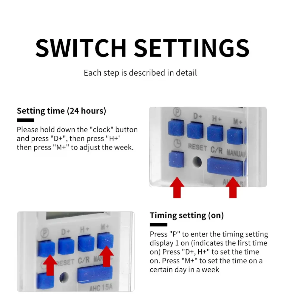 Weekly Digital Time Switch AHC 15A Switch Settings