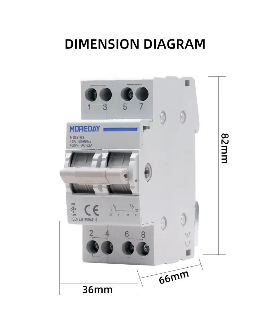NSIS AC Changeover Switch Dimension Diagram
