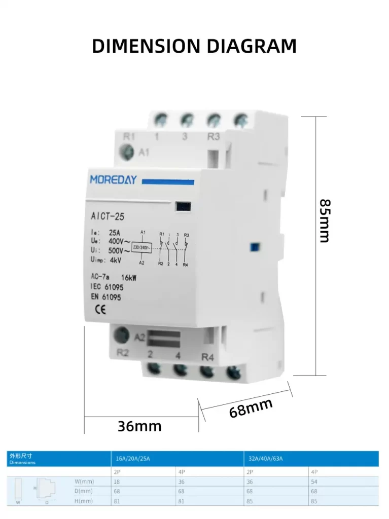 Household Modular AC Contactor AICT Dimension Diagram